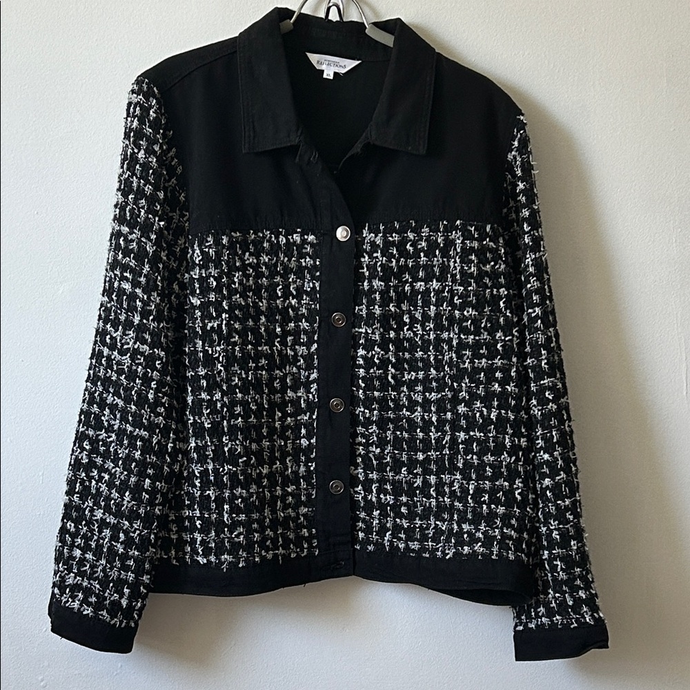 Black & White Tweed Button Jacket